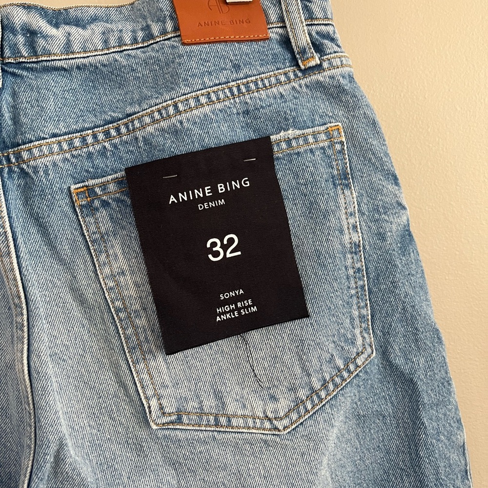 NWT Anine Bing Jeans  Sonya high rise ankle‎ slim- blue reservoir Size 32 - Picture 8 of 10